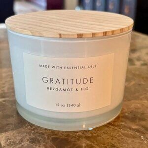Threshold 3-Wick Wood Lidded Glass Gratitude Candle 12 oz New